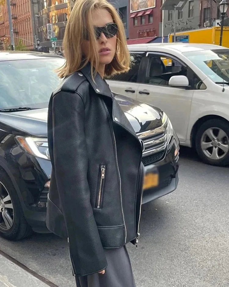 Full Sleeve Locomotive Zippers Leather Jackets