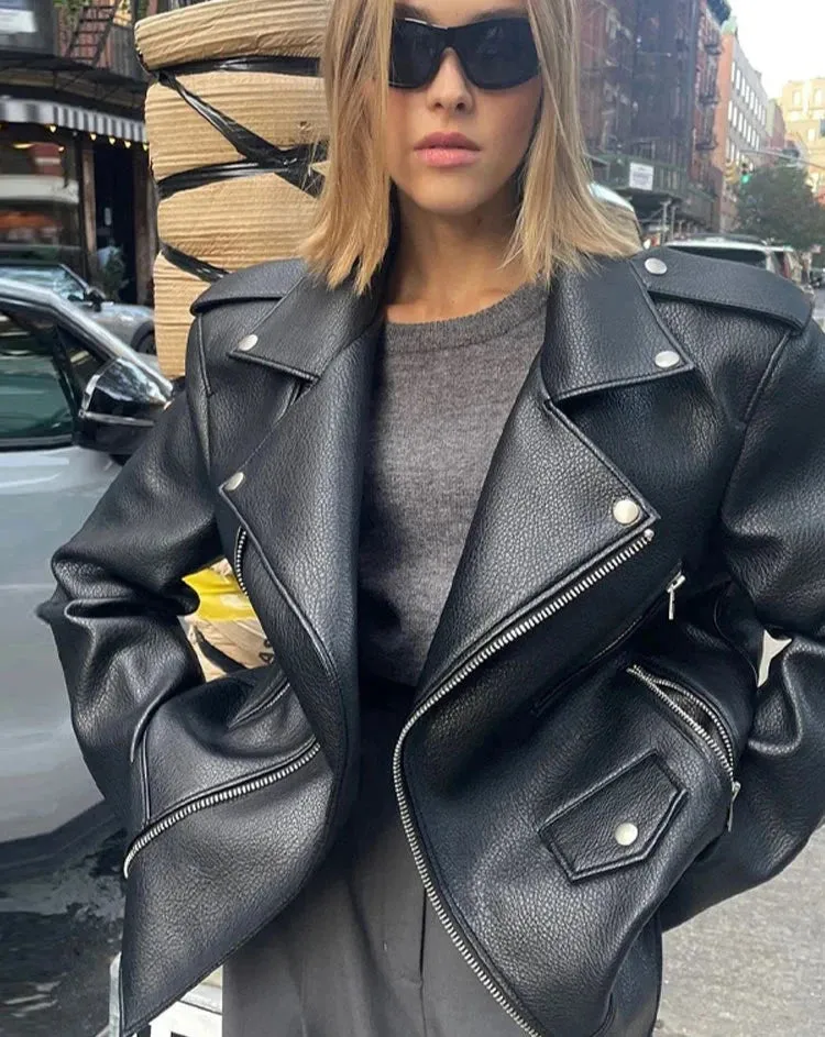 Full Sleeve Locomotive Zippers Leather Jackets