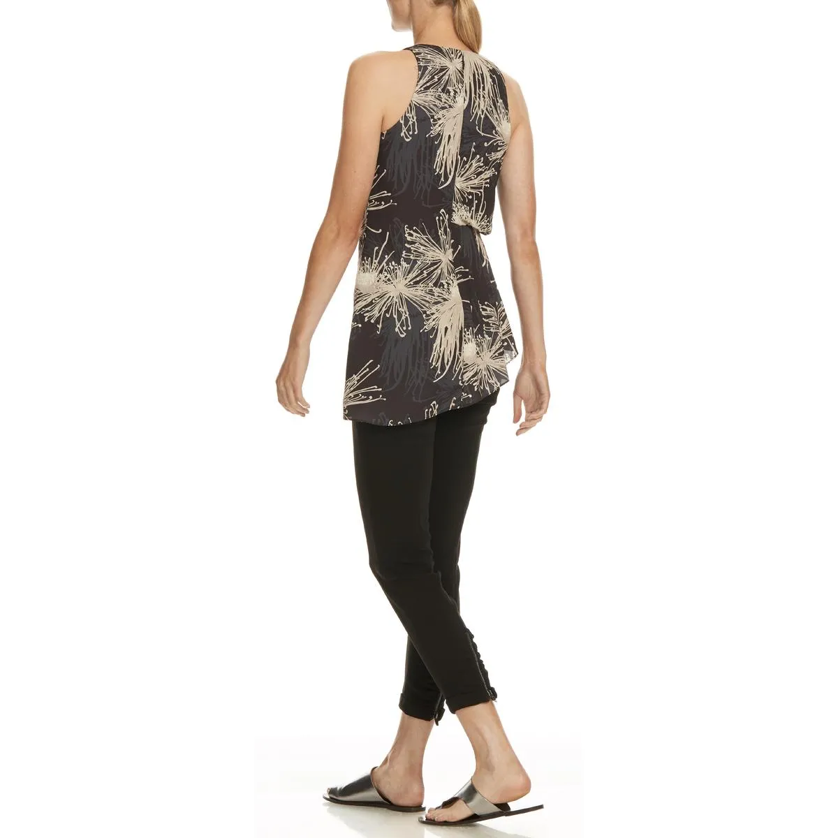 Halston Women's Crepe Sleeveless Asymmetric Printed Tank Top Blouse
