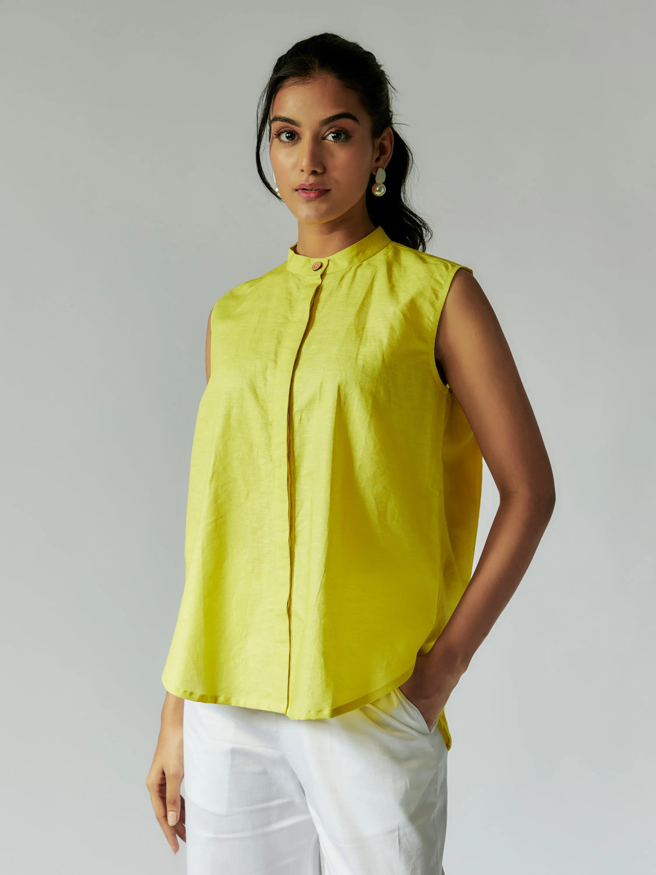 Lime Yellow and White Cotton Co-ord Set