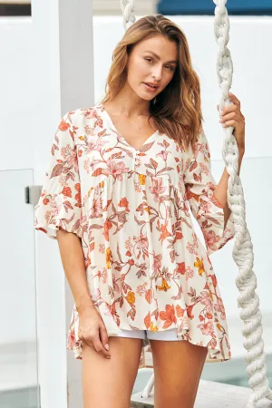 Maia 3/4 Sleeve Cream Floral Top