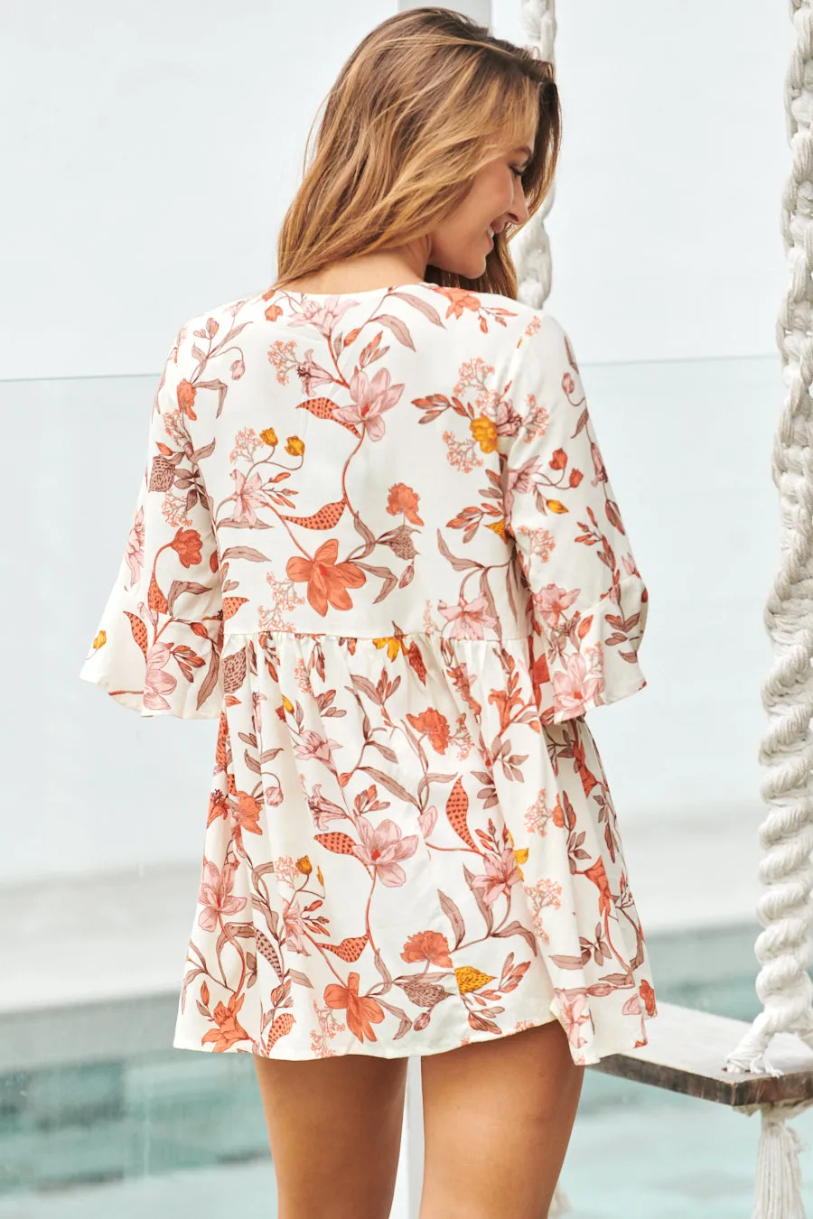 Maia 3/4 Sleeve Cream Floral Top