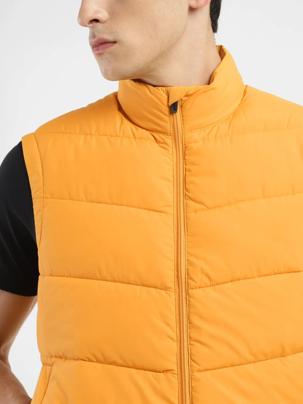 Men's Orange High Neck Puffer Jackets