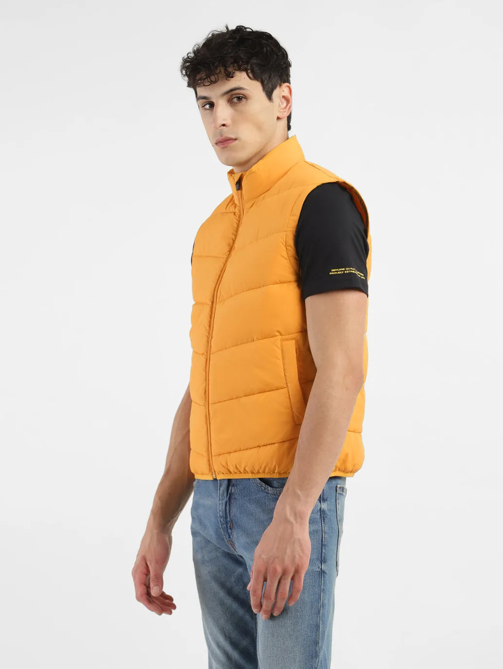 Men's Orange High Neck Puffer Jackets