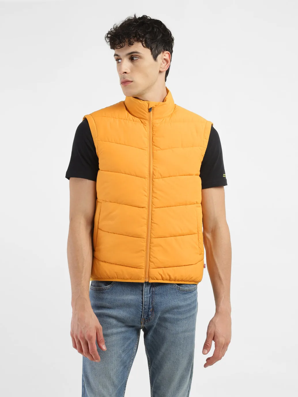 Men's Orange High Neck Puffer Jackets