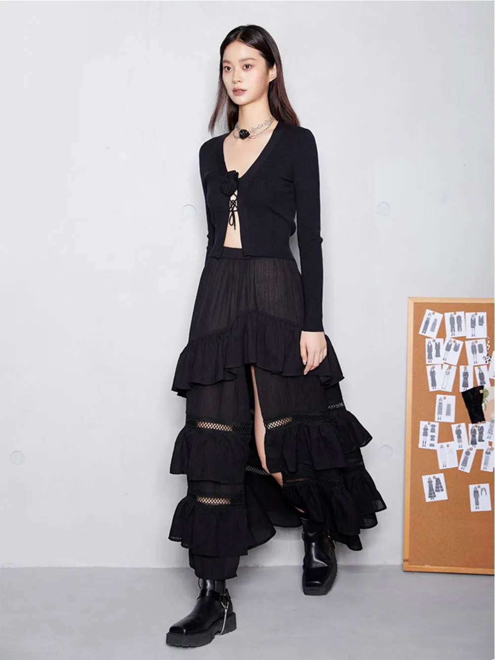 MUKTANKxCUUDICLAB Flounce Pleated Maxi Skirt