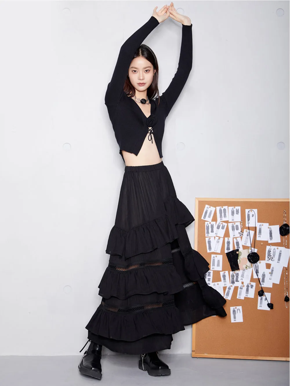 MUKTANKxCUUDICLAB Flounce Pleated Maxi Skirt