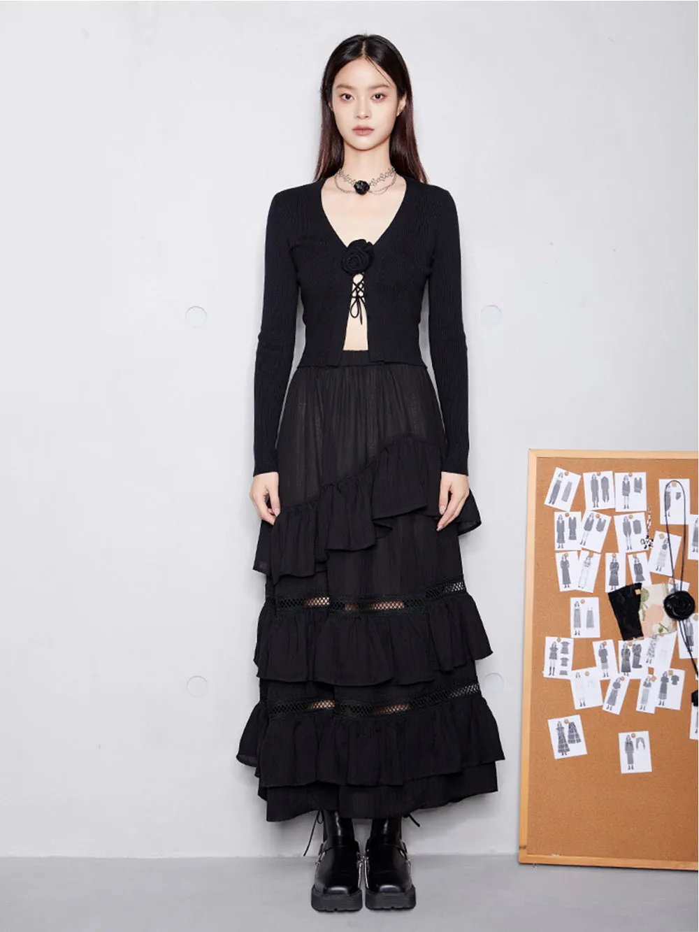 MUKTANKxCUUDICLAB Flounce Pleated Maxi Skirt
