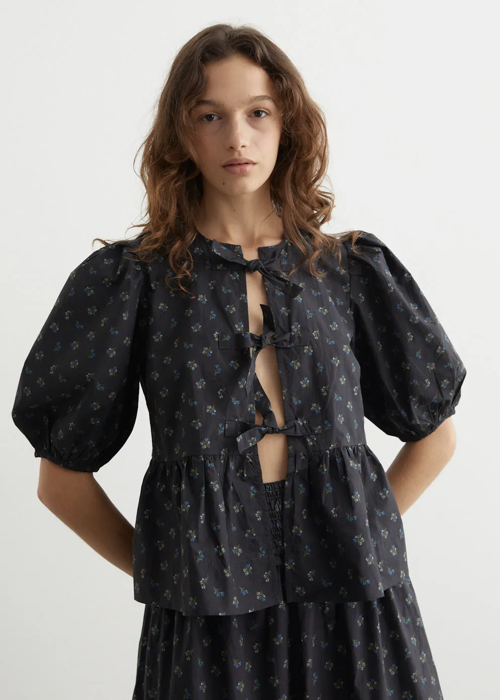 Printed Cotton Peplum Blouse