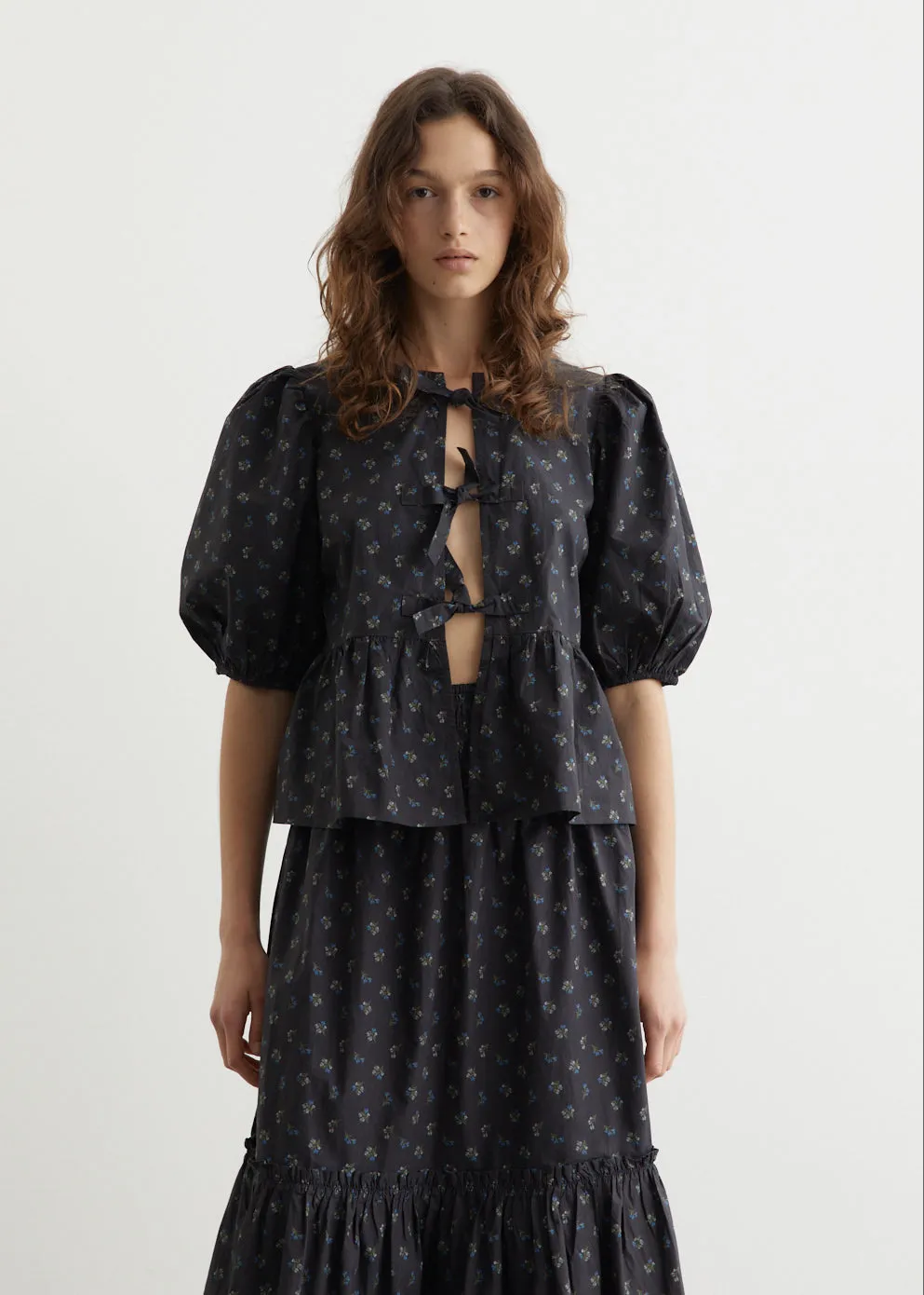 Printed Cotton Peplum Blouse