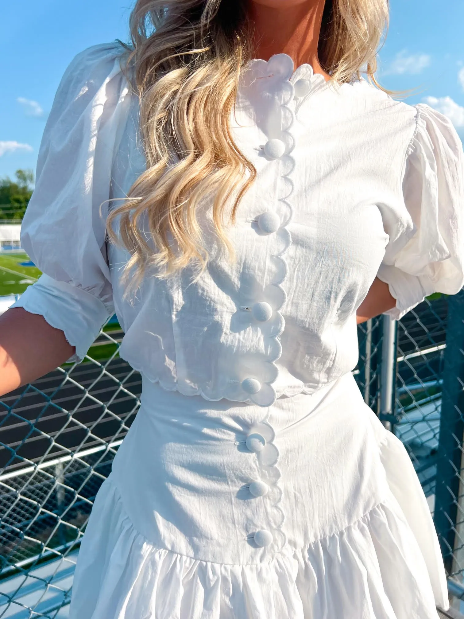 SCALLOPED BLOUSE AND SKIRT SET