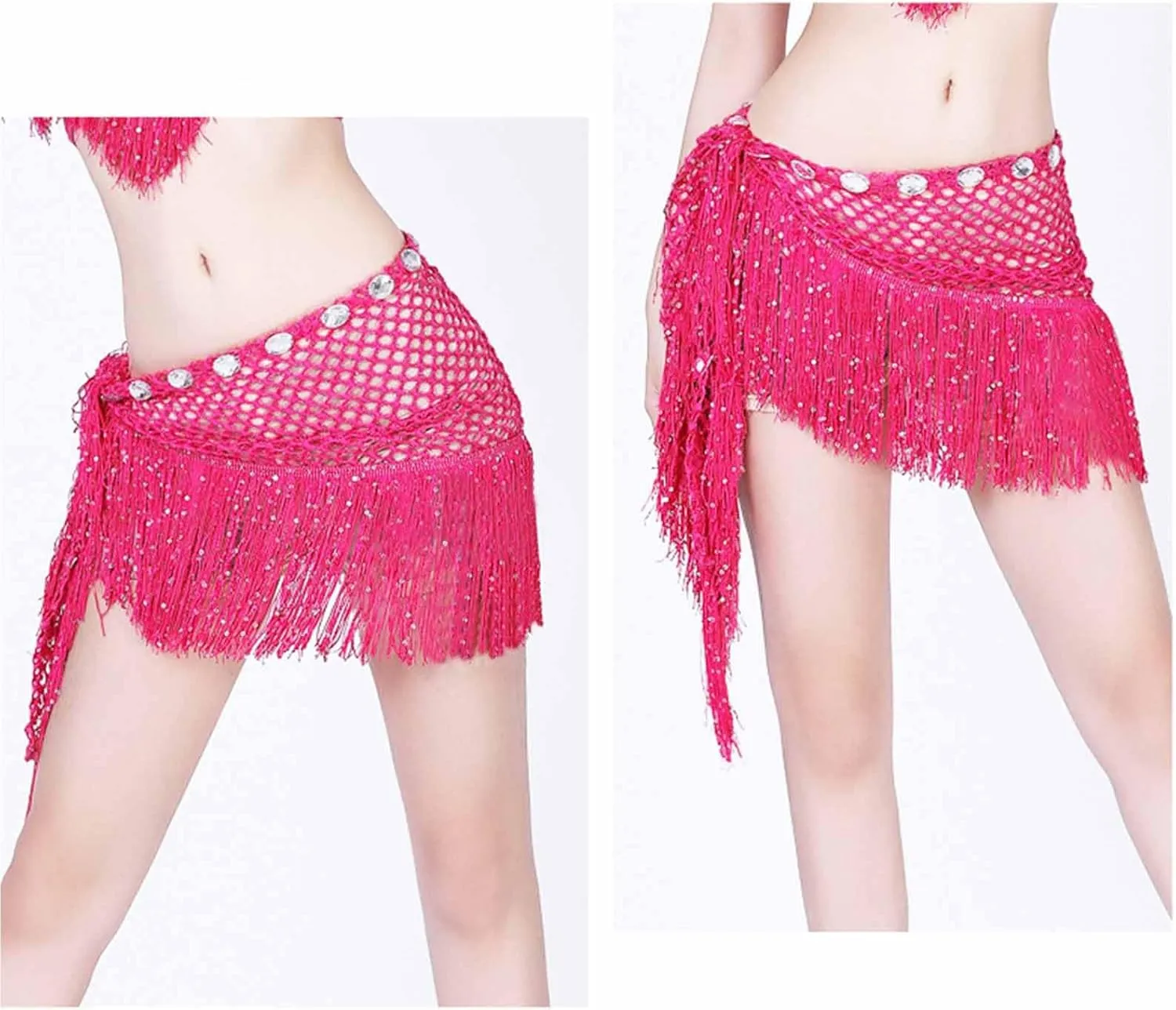 Sequin Tassel Skirt for Women Belly Dance Hip Scarf Wrap Sparkly Fringe Skirt Rave Festival Outfit Halloween Costume