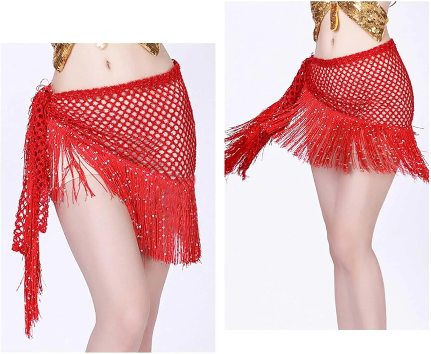Sequin Tassel Skirt for Women Belly Dance Hip Scarf Wrap Sparkly Fringe Skirt Rave Festival Outfit Halloween Costume