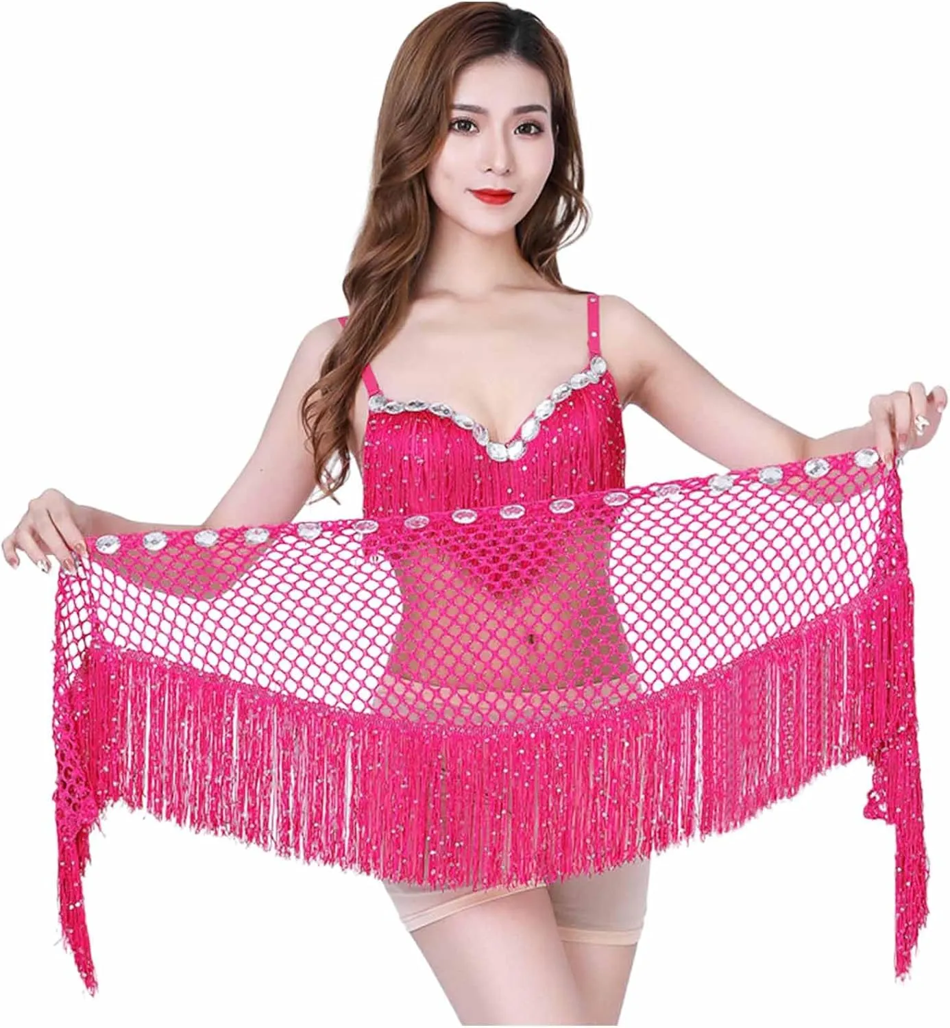 Sequin Tassel Skirt for Women Belly Dance Hip Scarf Wrap Sparkly Fringe Skirt Rave Festival Outfit Halloween Costume