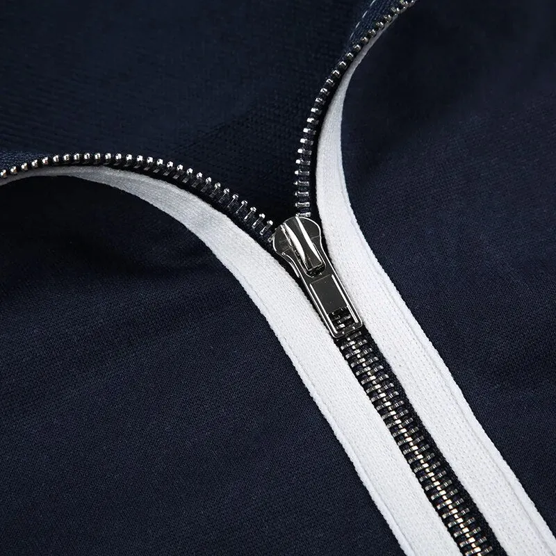 Stripe Zip Drawstring Short Stand Collar Coat