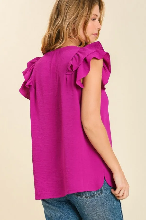 Umgee Flutter Sleeve V-Neck Top in Purple
