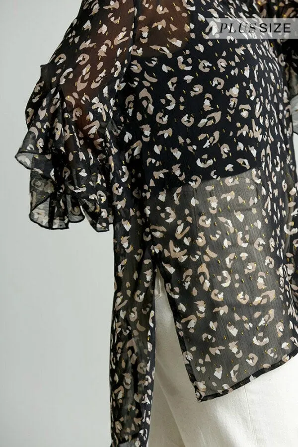 Umgee Sheer Animal Print Tunic in Black