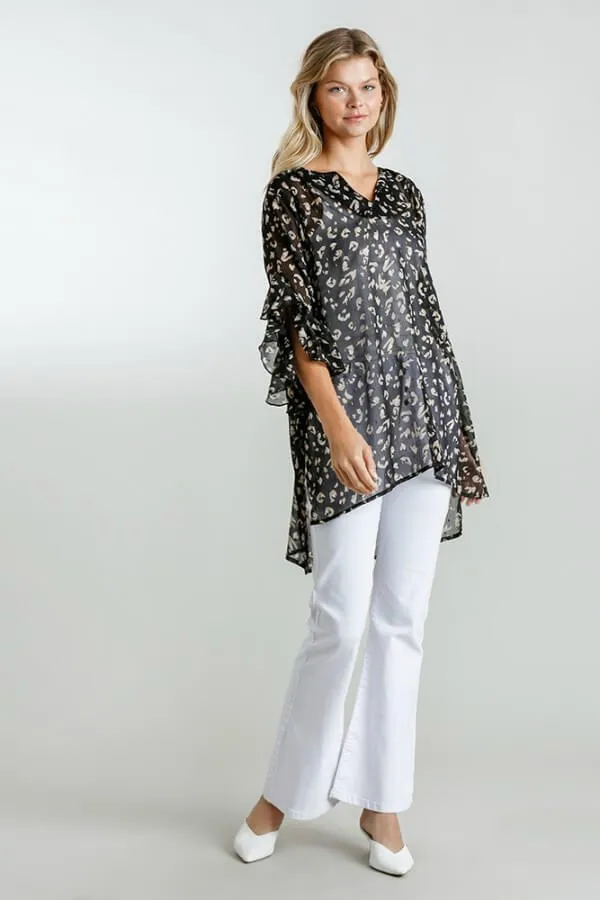 Umgee Sheer Animal Print Tunic in Black