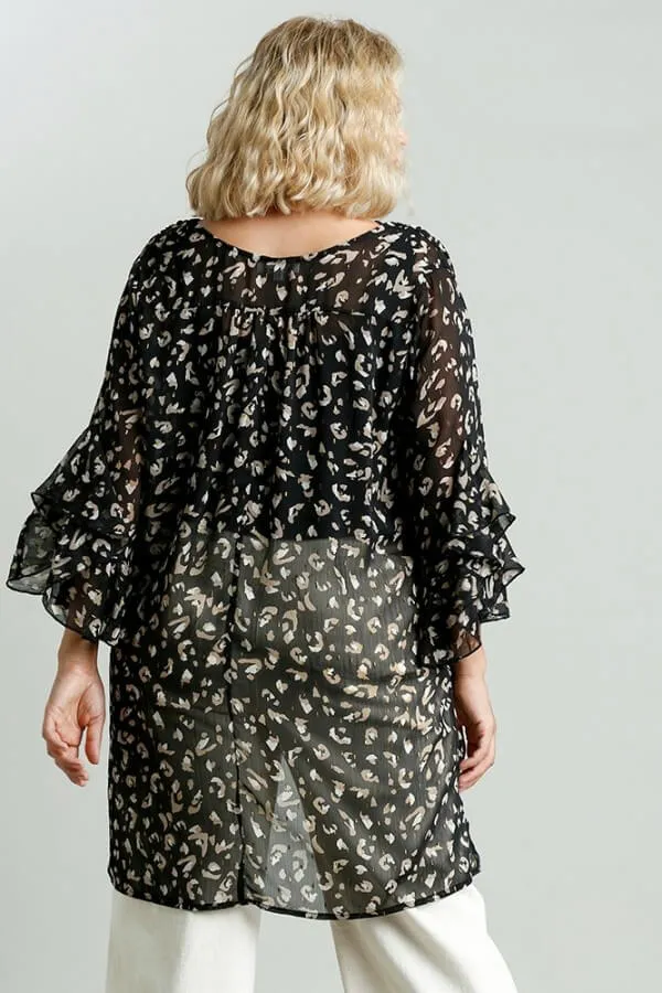 Umgee Sheer Animal Print Tunic in Black