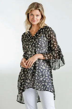 Umgee Sheer Animal Print Tunic in Black