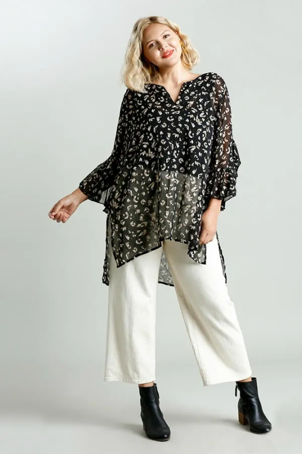 Umgee Sheer Animal Print Tunic in Black