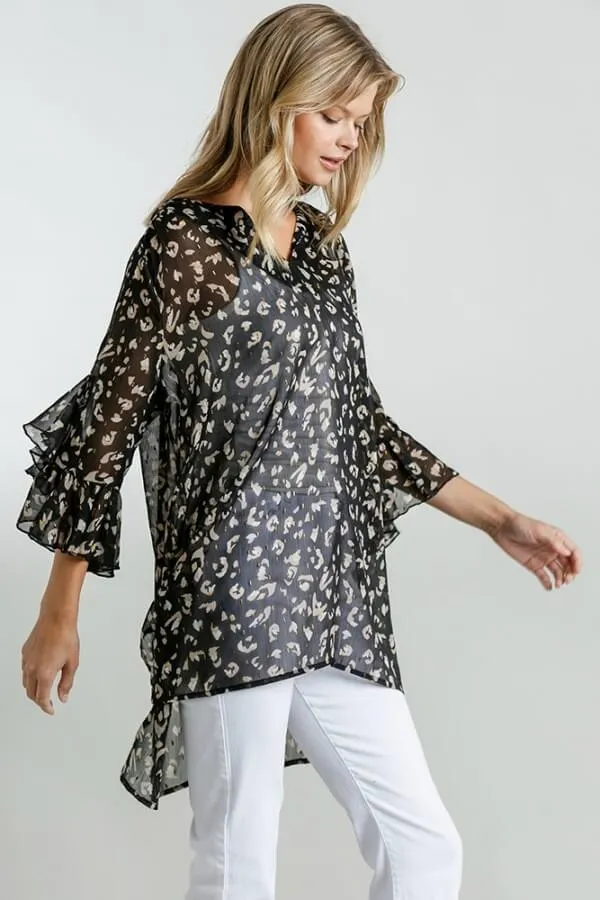 Umgee Sheer Animal Print Tunic in Black