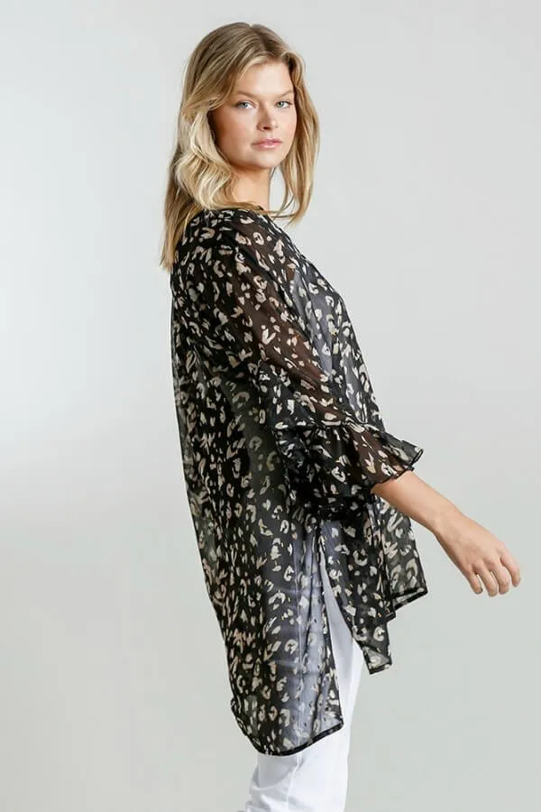Umgee Sheer Animal Print Tunic in Black