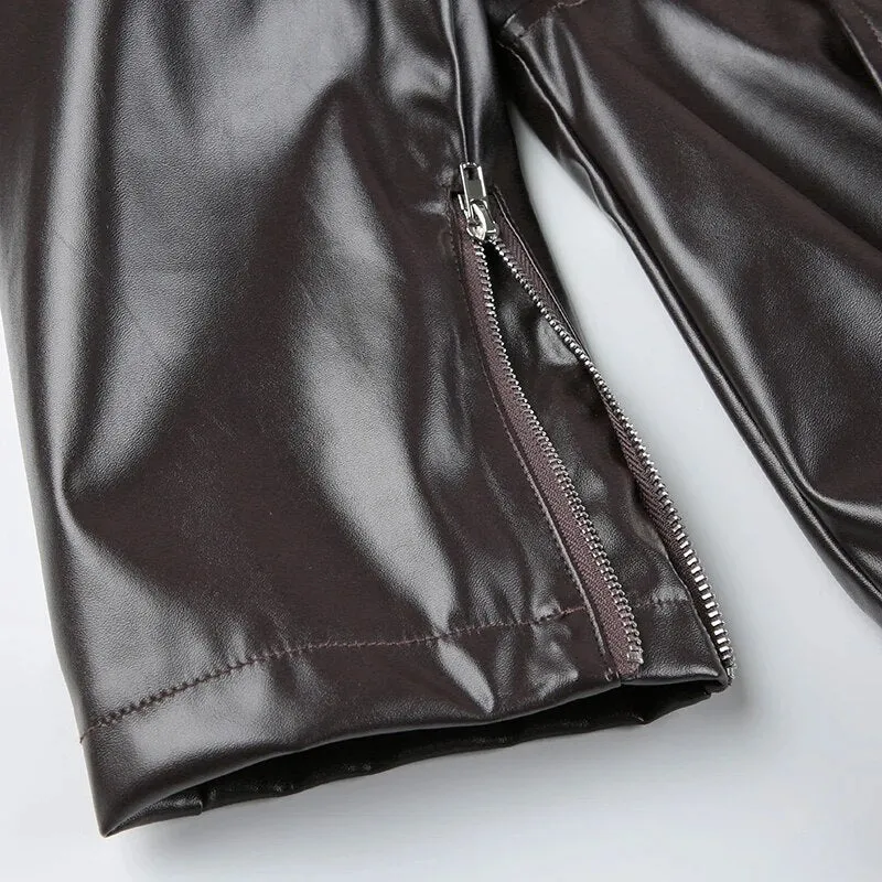 Vintage PU Leather Zip-Up Long Sleeves Jacket