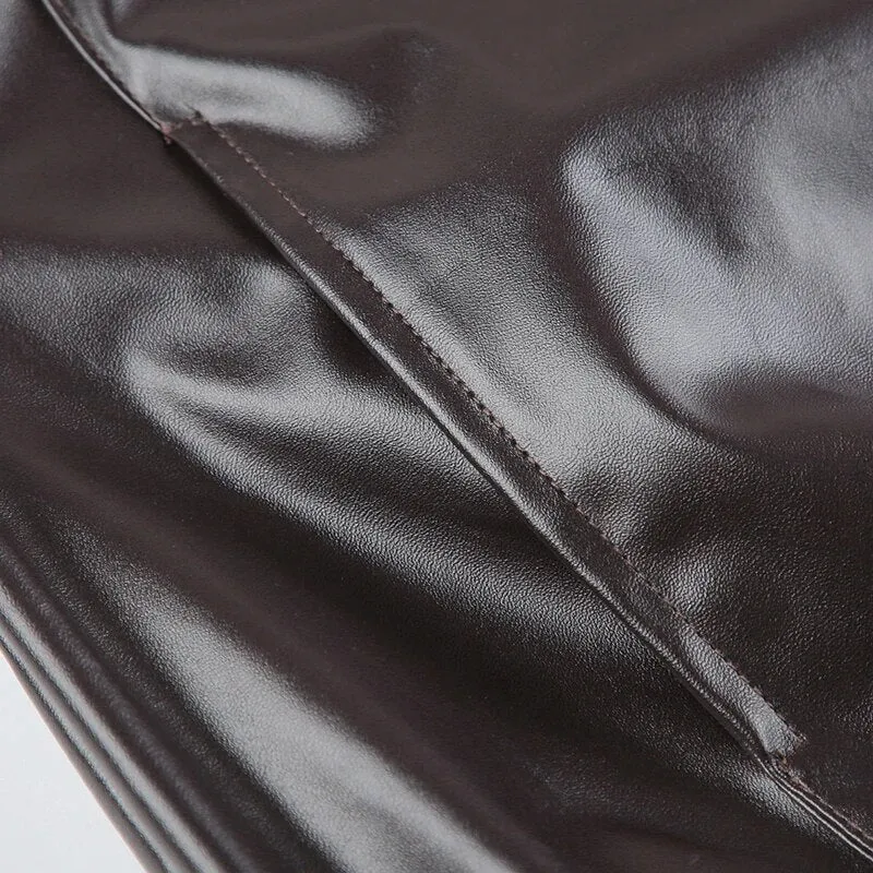 Vintage PU Leather Zip-Up Long Sleeves Jacket