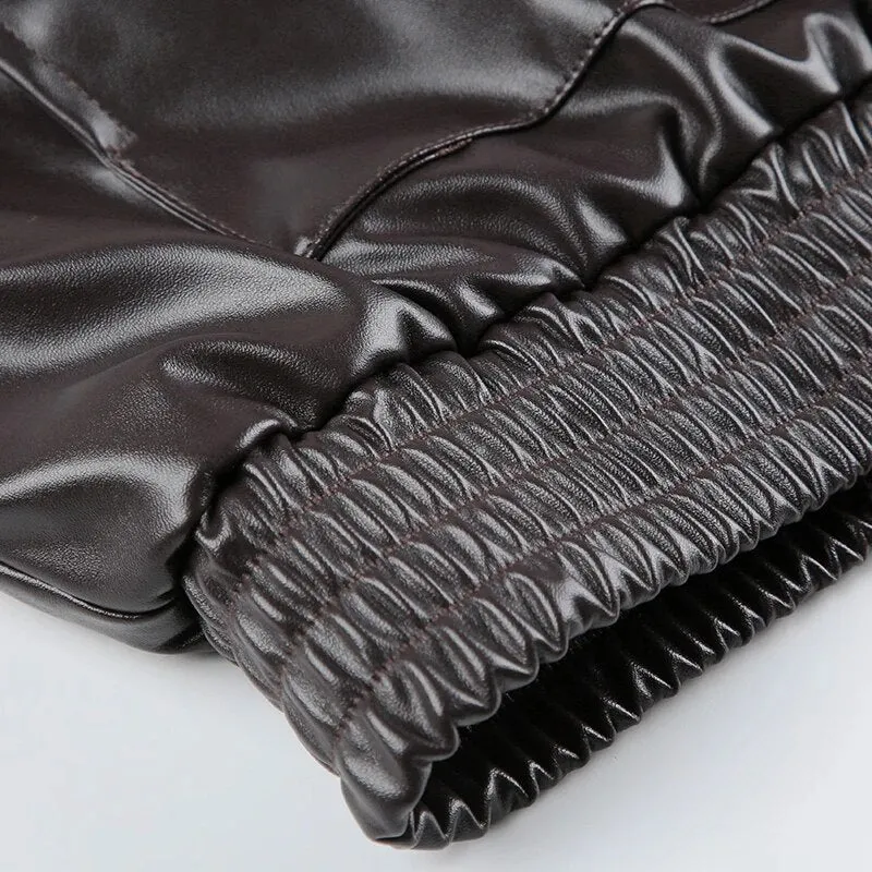 Vintage PU Leather Zip-Up Long Sleeves Jacket