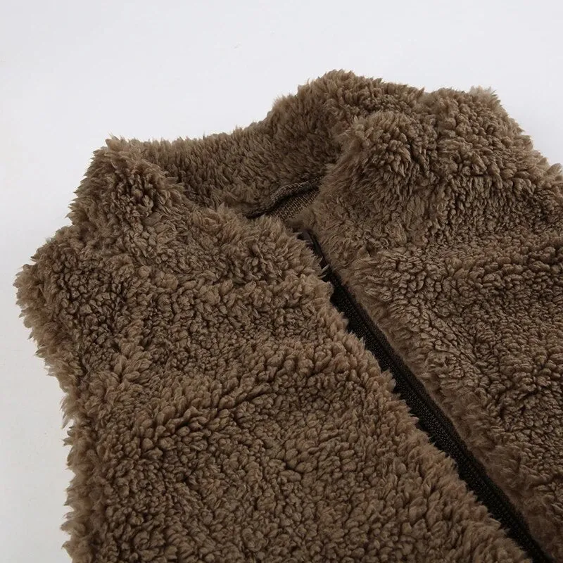 Vintage Sleeveless Faux Fur Zip-Up Jacket