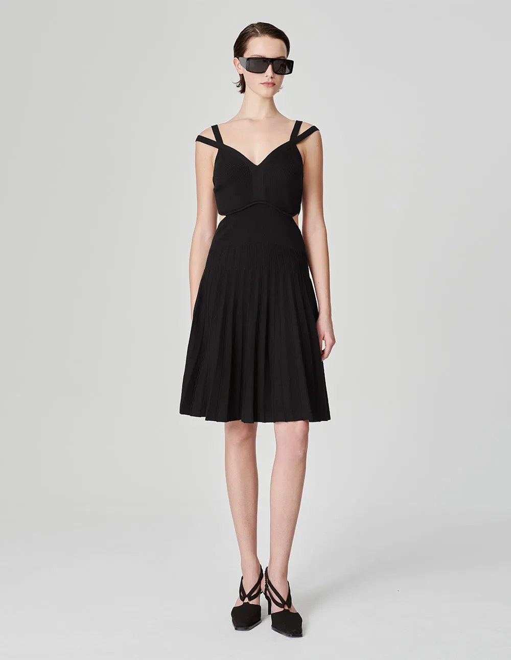 Women's Black Hollow Slip Dress