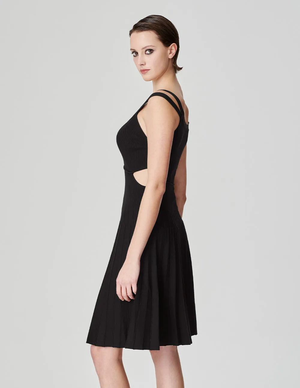 Women's Black Hollow Slip Dress