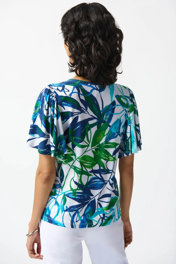 Women's Joseph Ribkoff | Leaf Print Top | Vanilla Multi