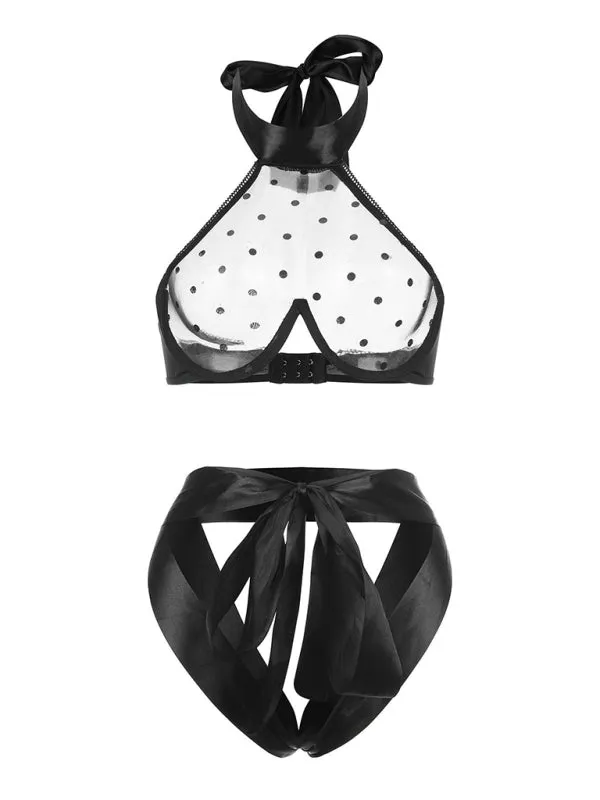 Women's Sexy See Through Sequin Bra And Tie Design Thong