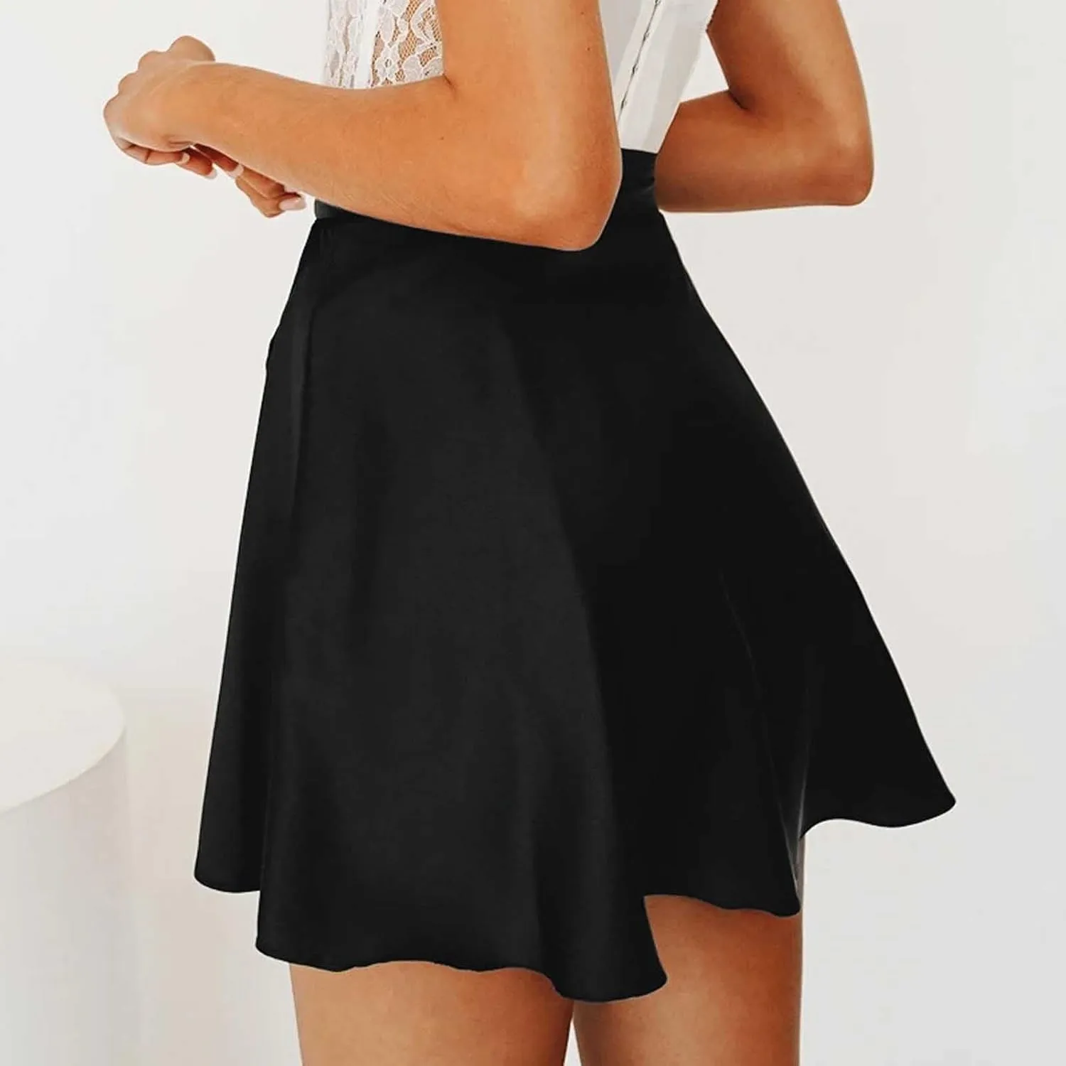 Women's Silky Satin Mini Short Skirt High Waist Bow Tie Wrap Around A Line Skirts Casual Solid Flowy Summer Skirt