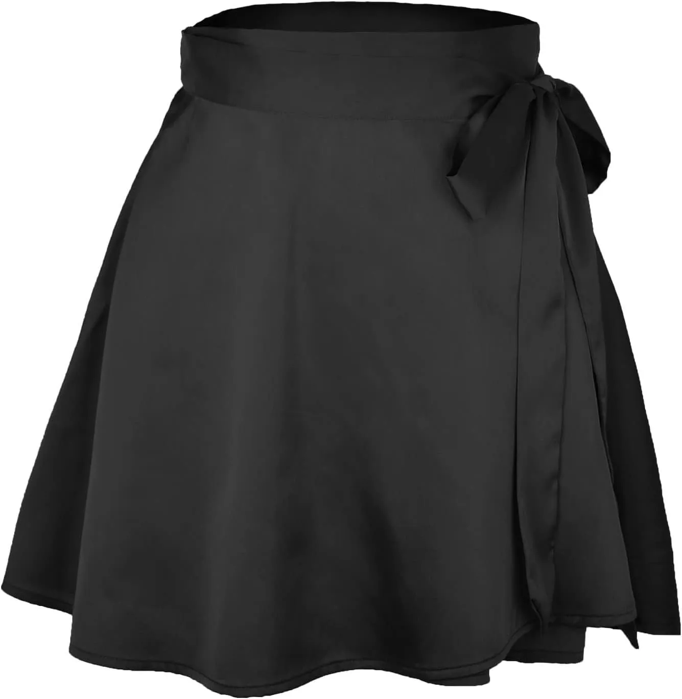 Women's Silky Satin Mini Short Skirt High Waist Bow Tie Wrap Around A Line Skirts Casual Solid Flowy Summer Skirt